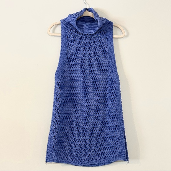 Free People Tops - Free People Blue Crochet Knit Sleeveless Tunic Dress Boho